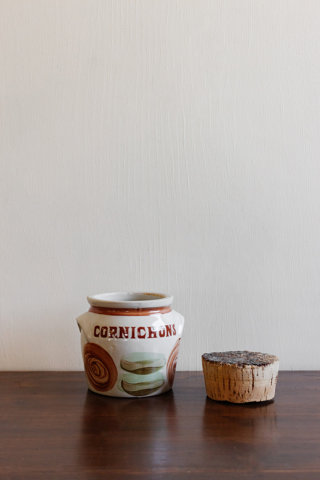vintage french cornichons pot with cork lid