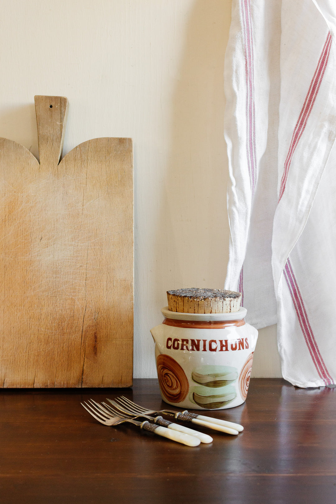 vintage french cornichons pot with cork lid