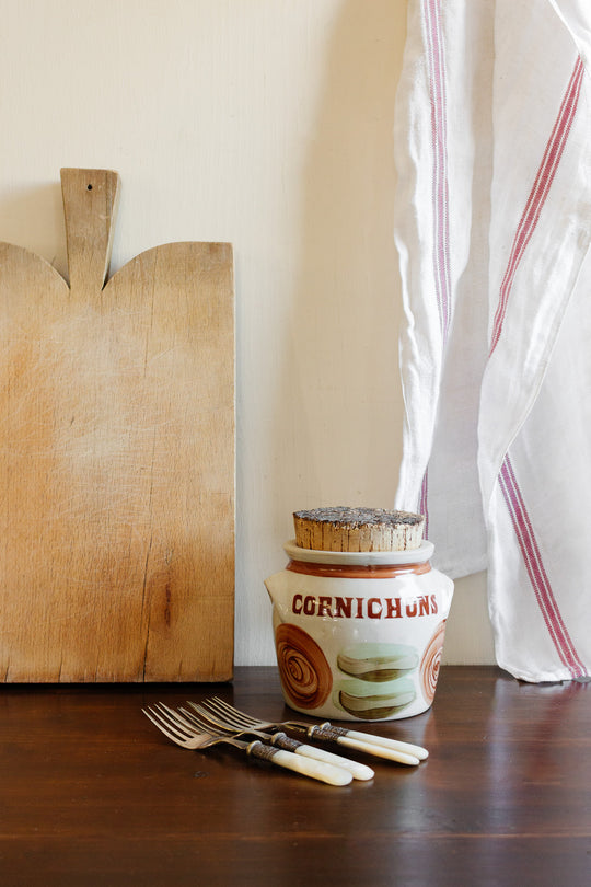 vintage french cornichons pot with cork lid
