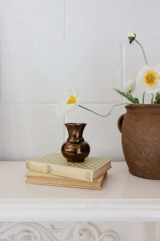 midcentury english prinknash pottery bud vase with rare metallic bronze glaze