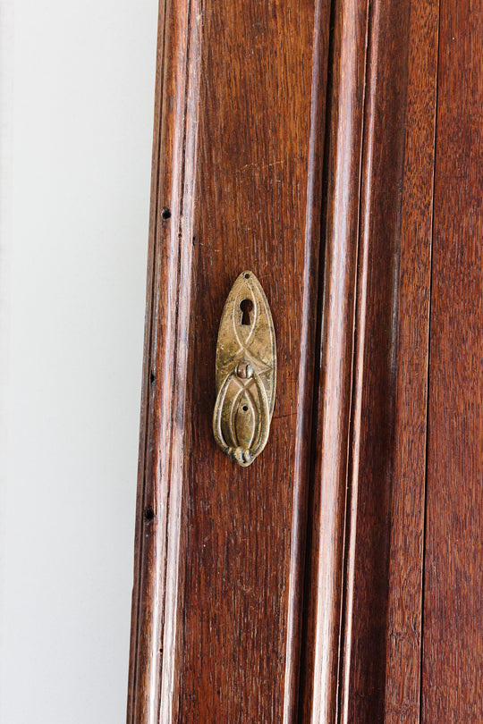 antique french gilt metal keyhole escutcheon with drop pull i