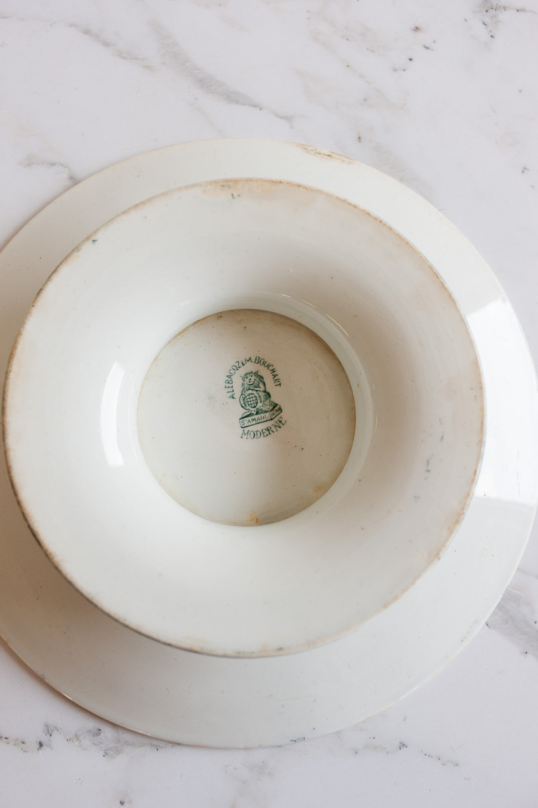 antique french transferware "moderne" st. amand cake plate