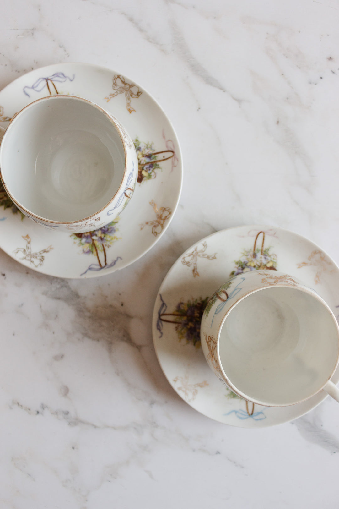 19th century austrian "victoria" handpainted teacups and saucers