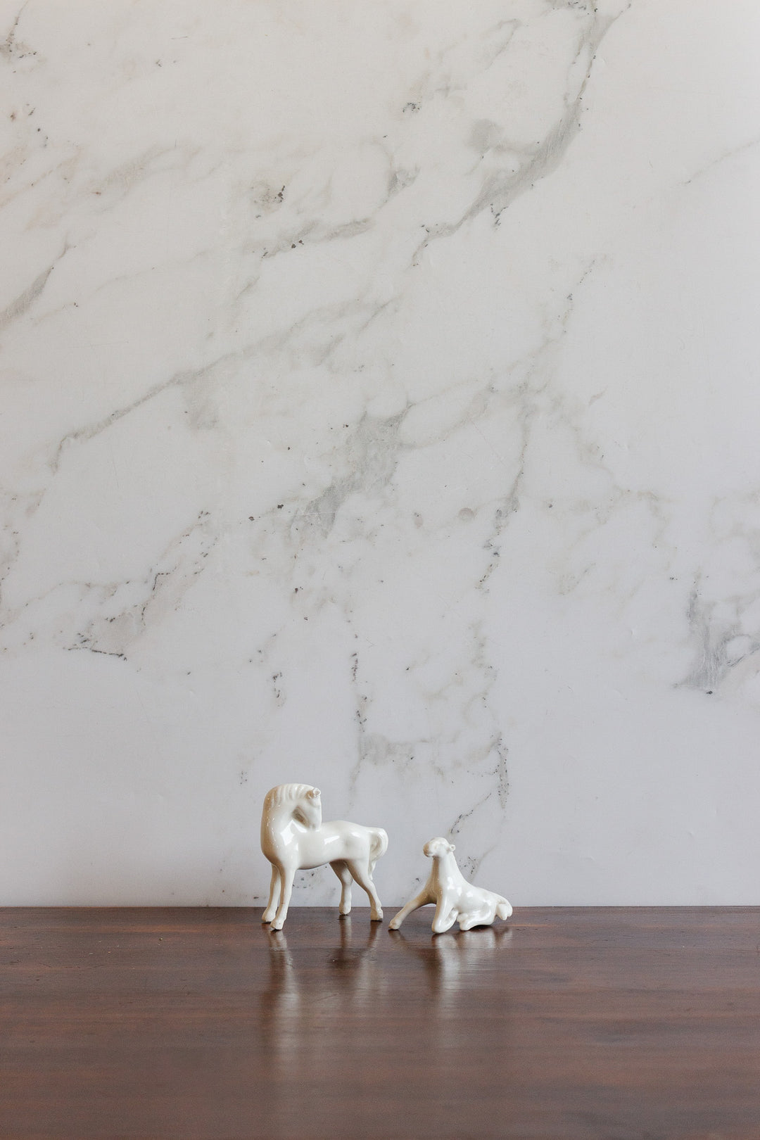 pair of vintage french white porcelain horse figurines