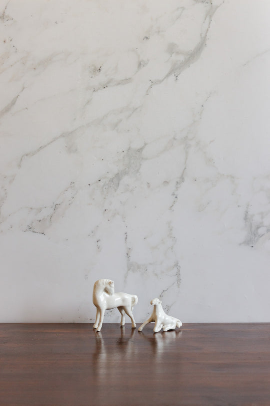 pair of vintage french white porcelain horse figurines