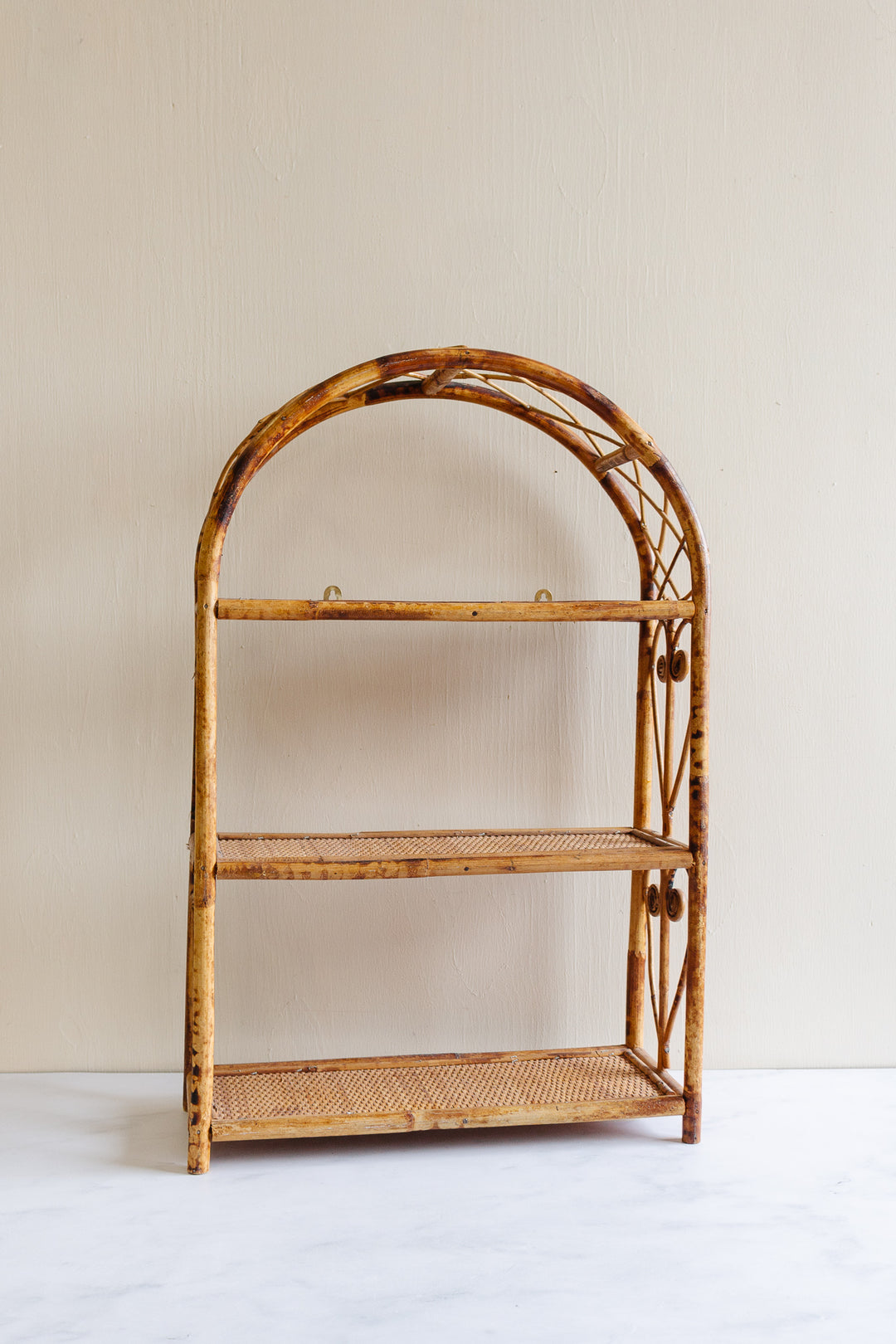 vintage French burnt bamboo shelf