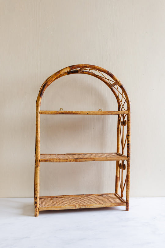vintage French burnt bamboo shelf