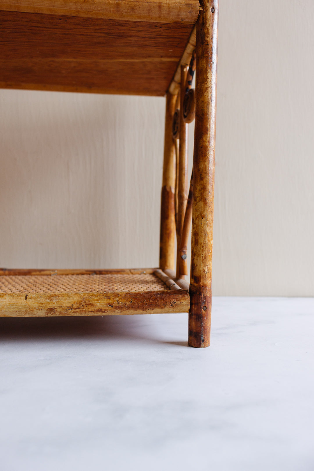 vintage French burnt bamboo shelf