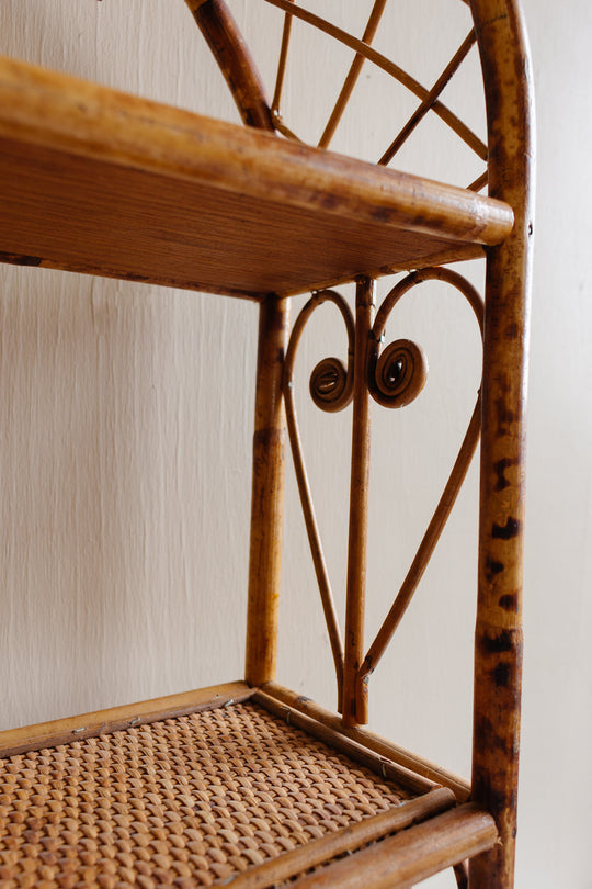 vintage French burnt bamboo shelf