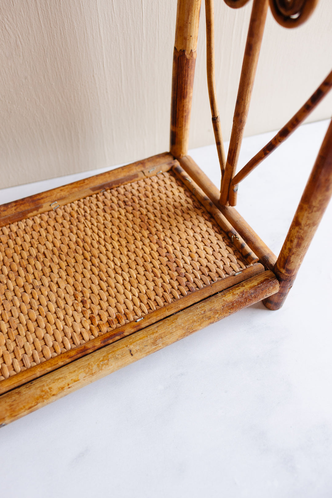 vintage French burnt bamboo shelf