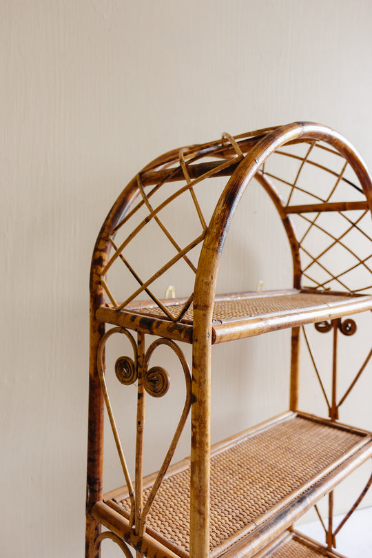 vintage French burnt bamboo shelf