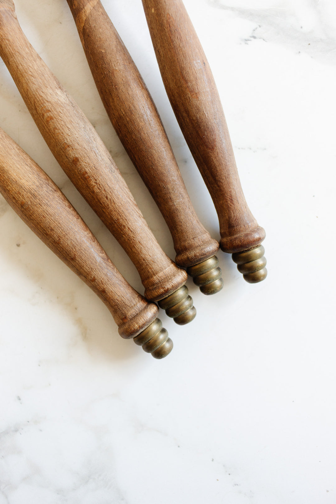 antique french set of wood and brass serving set