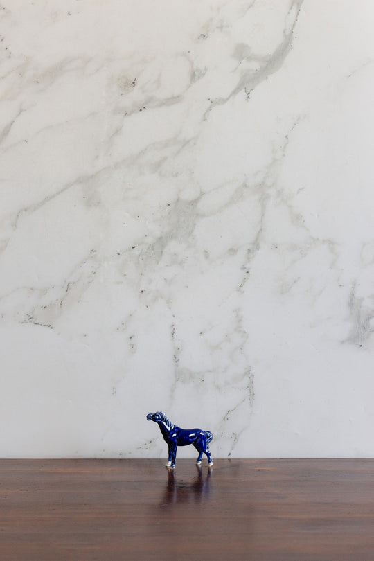 set of 5 vintage french cobalt blue porcelain horses