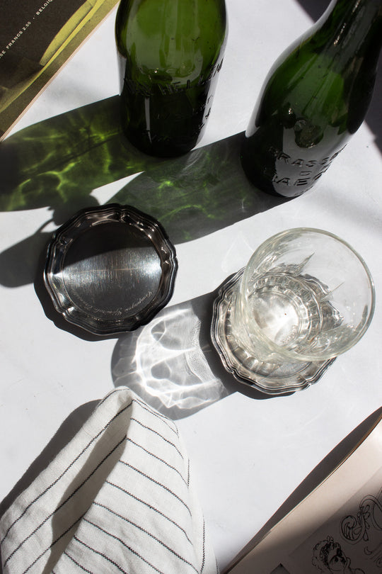 pair of vintage silver cristofle "compagnie generale transatlantique" french line coasters