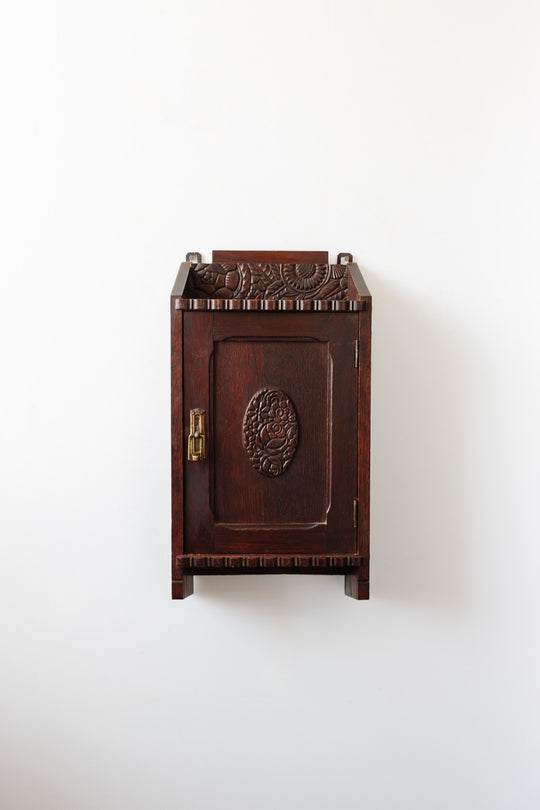 turn of the century french chestnut wall mounted cabinet