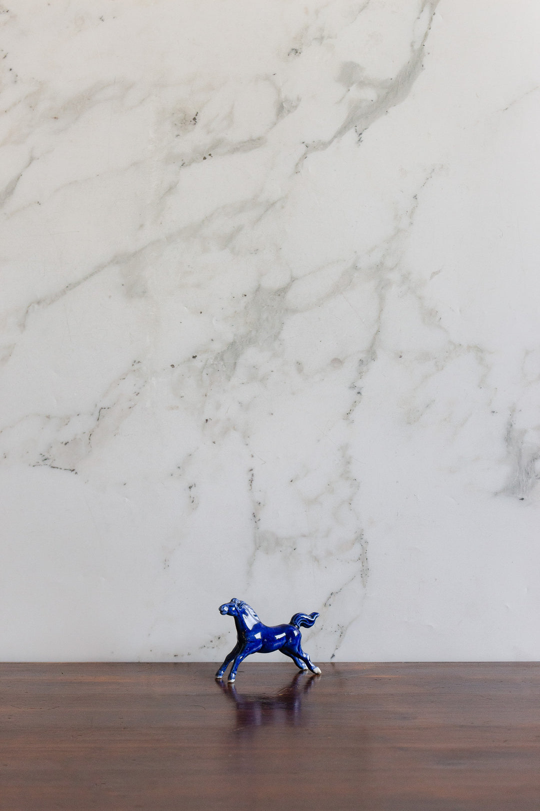 set of 5 vintage french cobalt blue porcelain horses