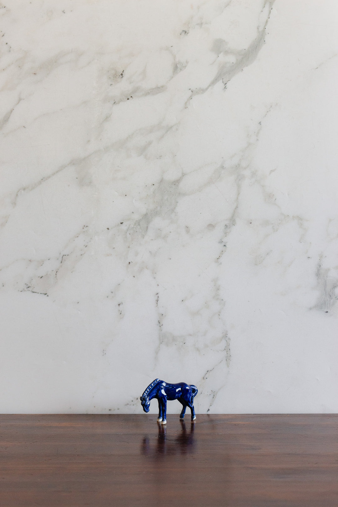 set of 5 vintage french cobalt blue porcelain horses