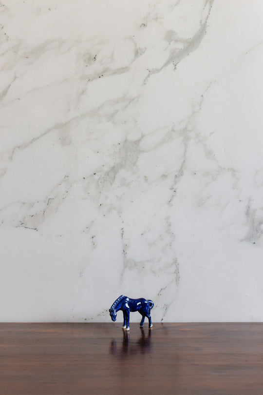 set of 5 vintage french cobalt blue porcelain horses