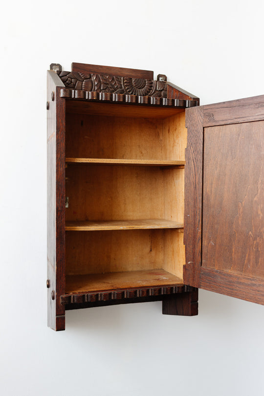 turn of the century french chestnut wall mounted cabinet