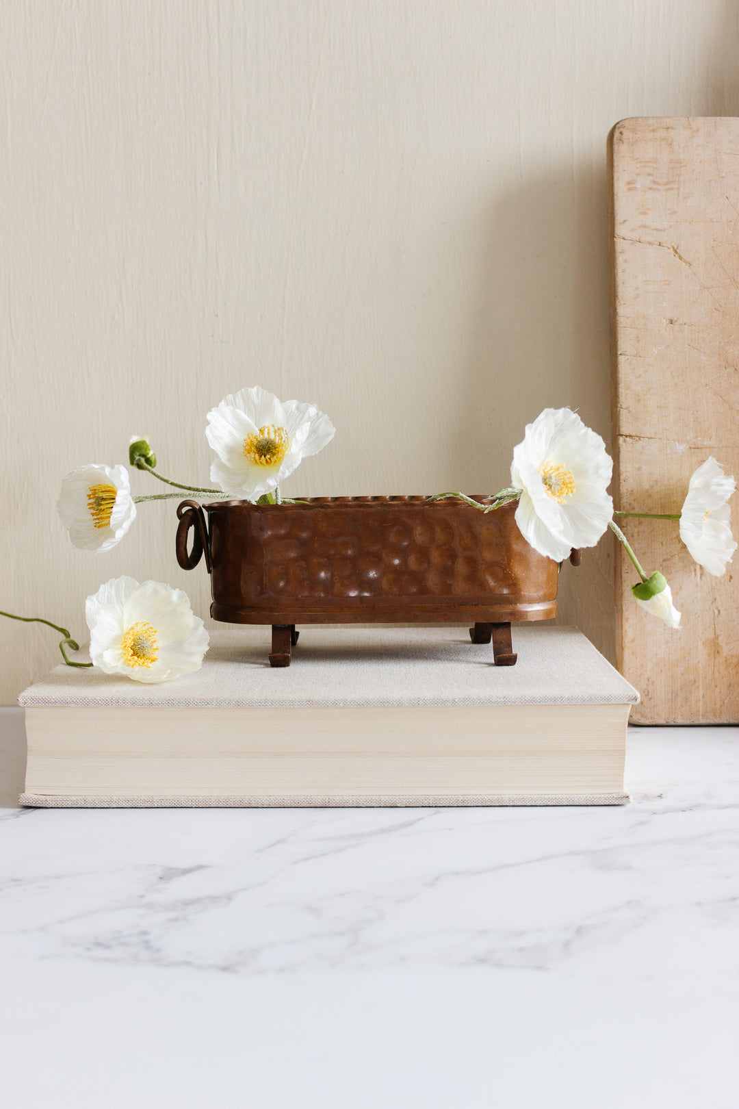 vintage french standing hammered copper planter