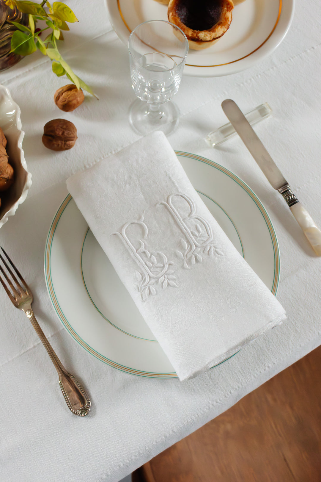 pair of antique french monogrammed "EB" napkins