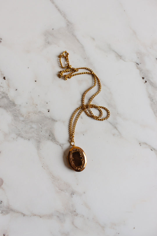 vintage French gold tone locket and chain