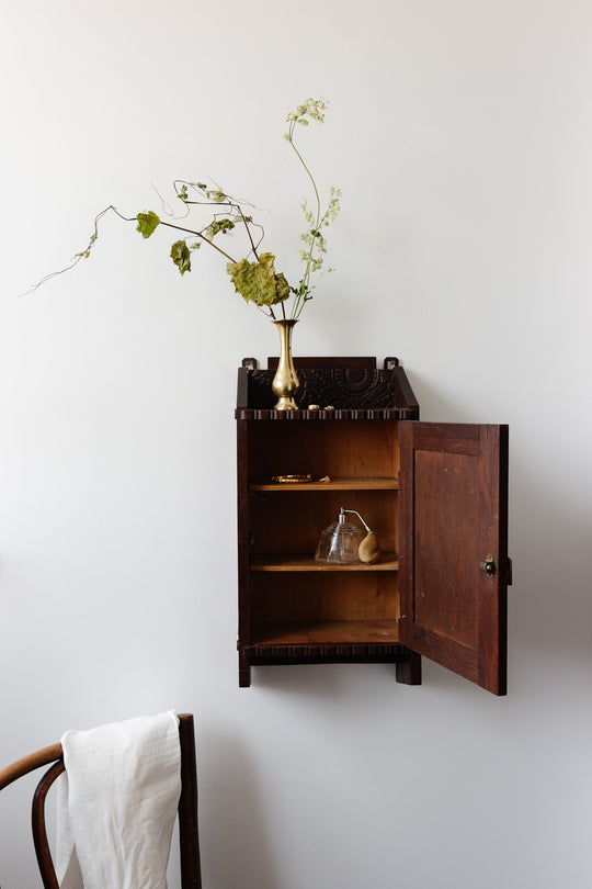 turn of the century french chestnut wall mounted cabinet