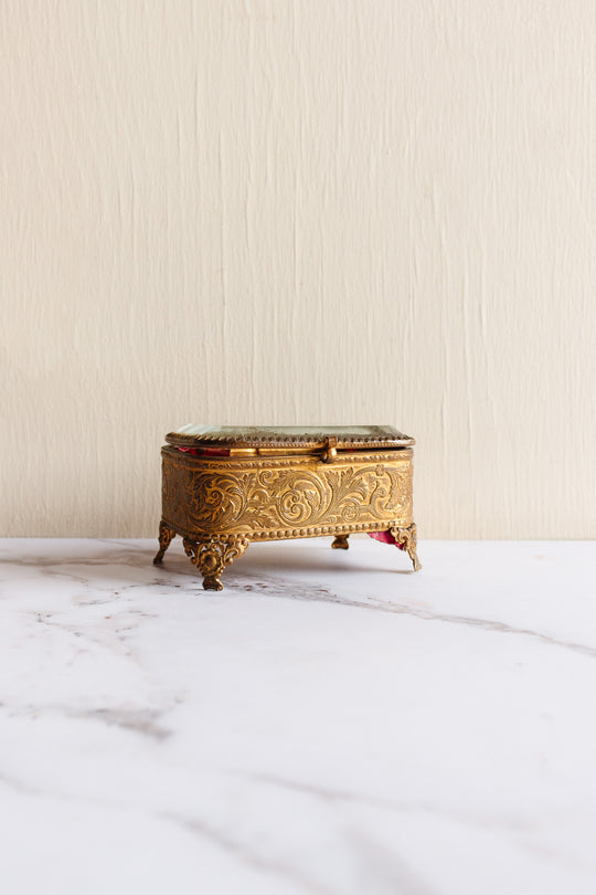 antique french brass and etched beveled glass bijoux casket