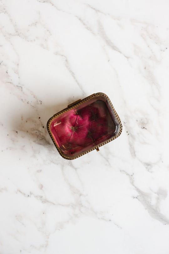 antique french brass and etched beveled glass bijoux casket