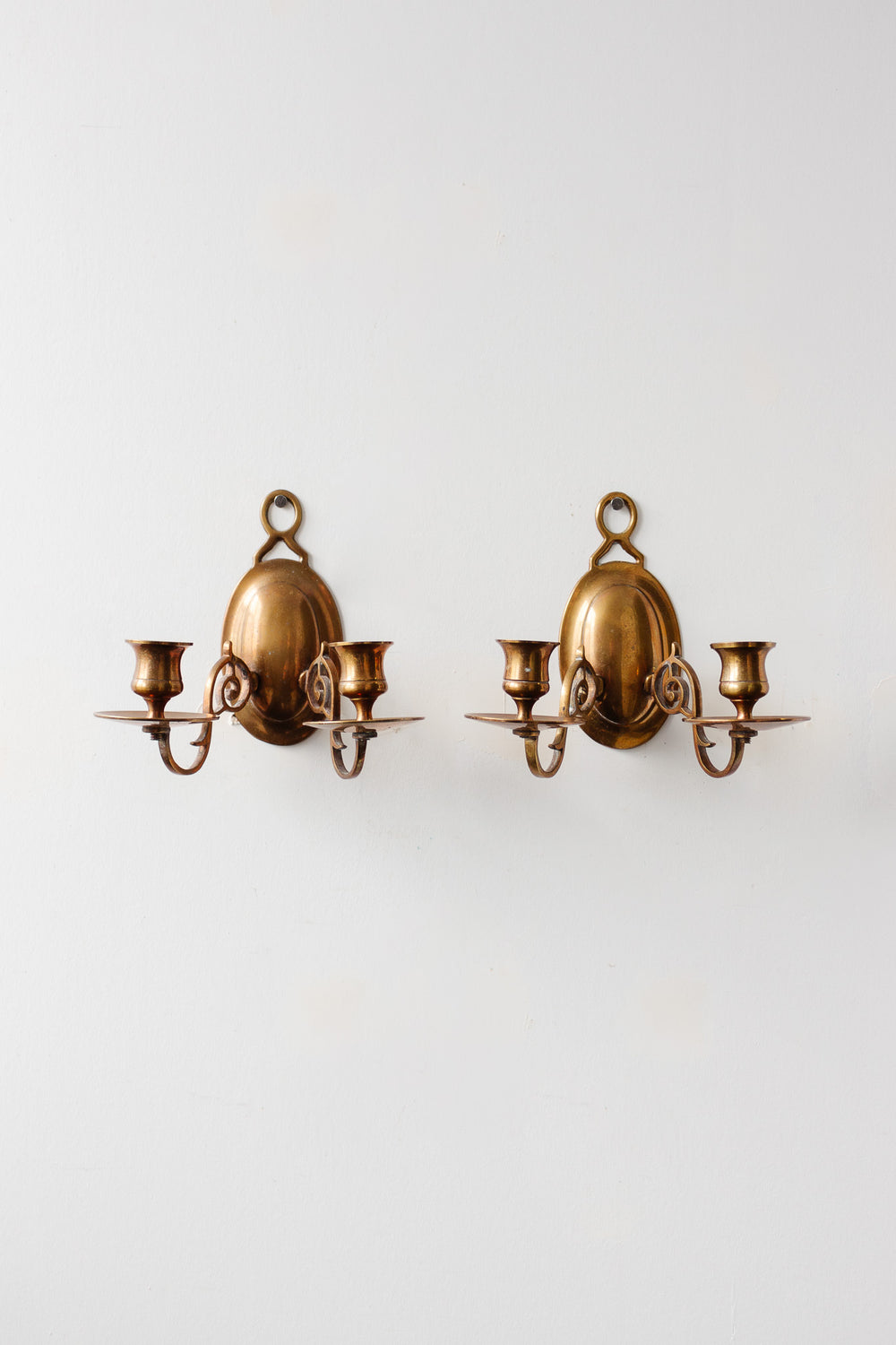 pair of vintage french brass double candle wall sconces