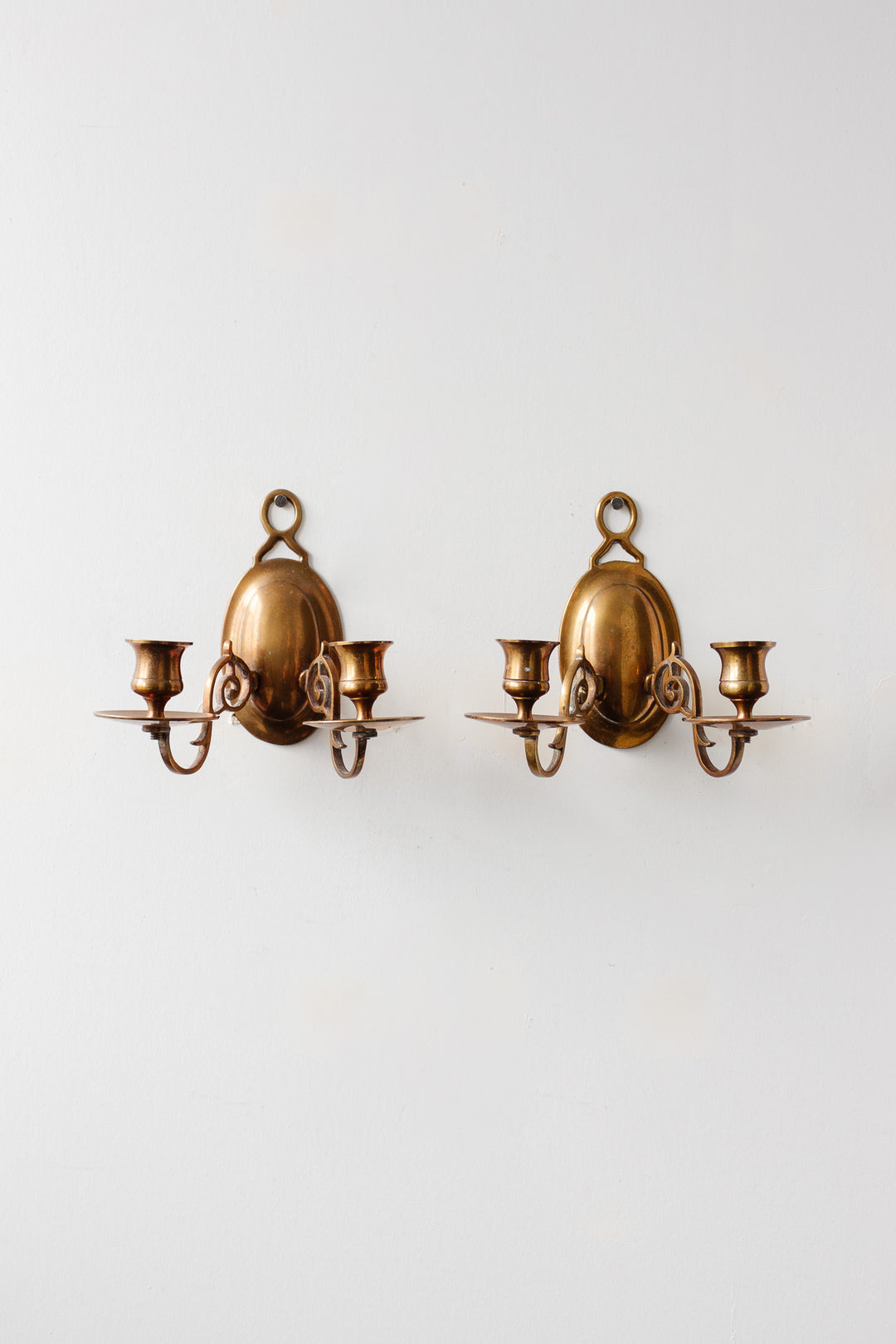 pair of vintage french brass double candle wall sconces