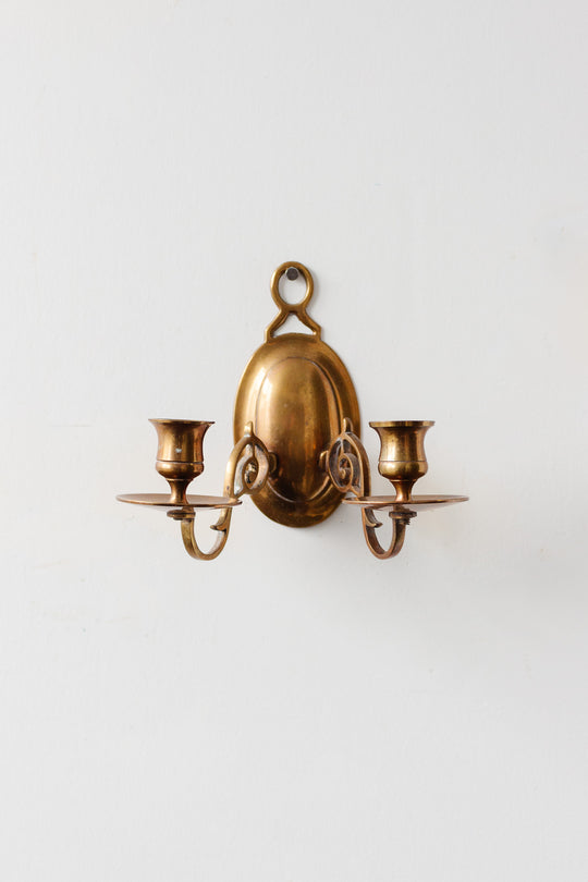 pair of vintage french brass double candle wall sconces