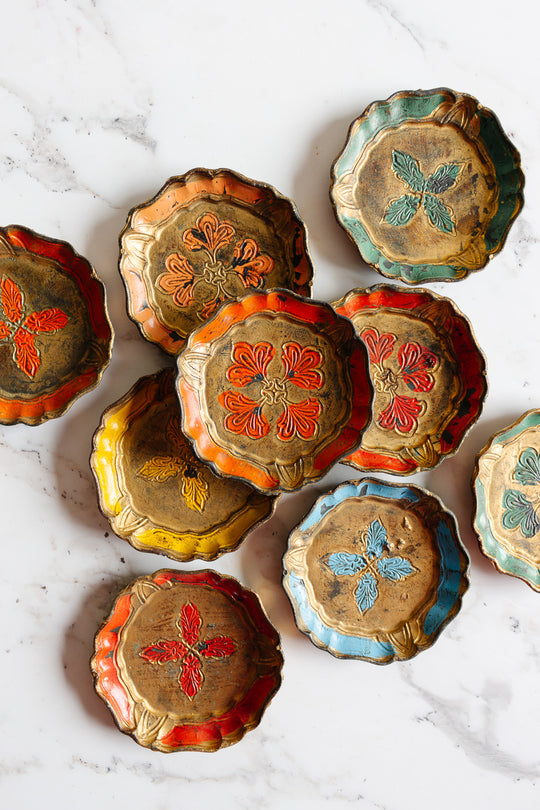 vintage italian florentine coasters, set of 9