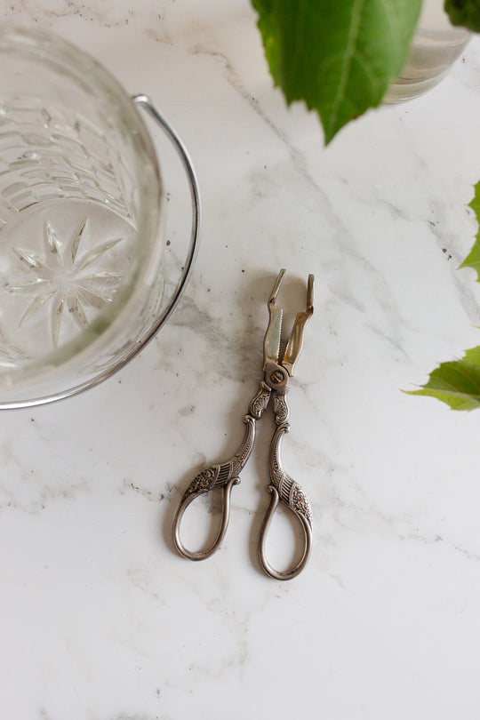 antique french silverplate sugar tongs