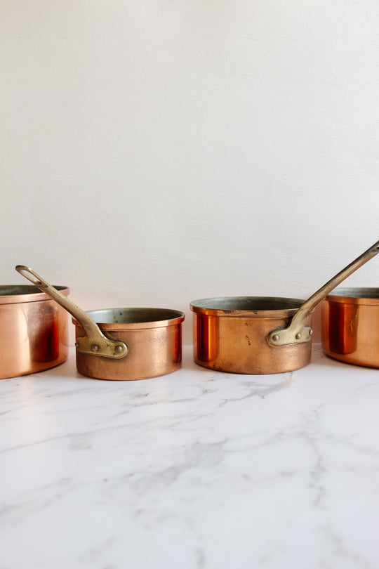 antique french set of 4 copper pots