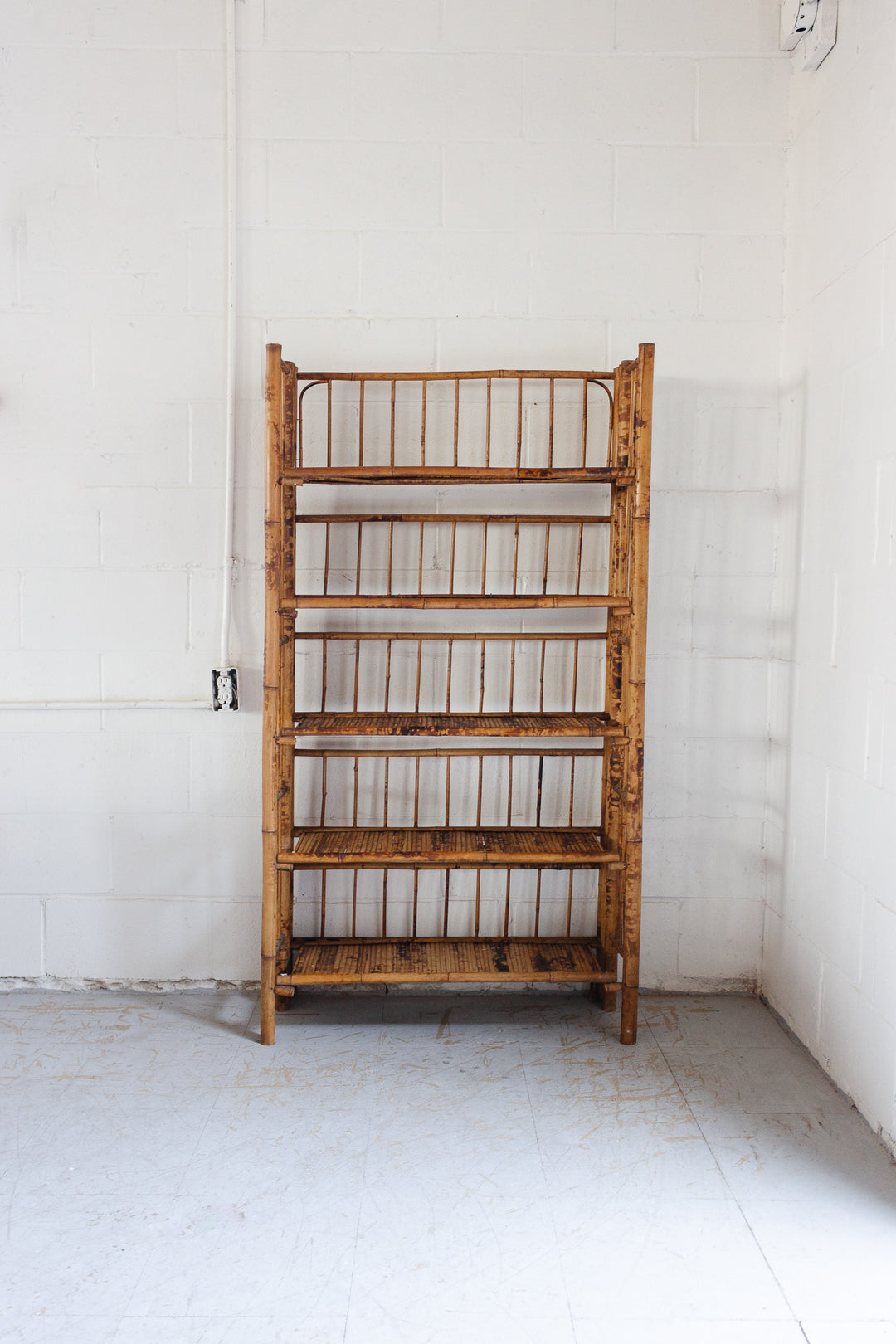 antique french burnt bamboo folding bookshelf
