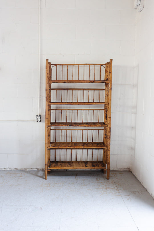 antique french burnt bamboo folding bookshelf
