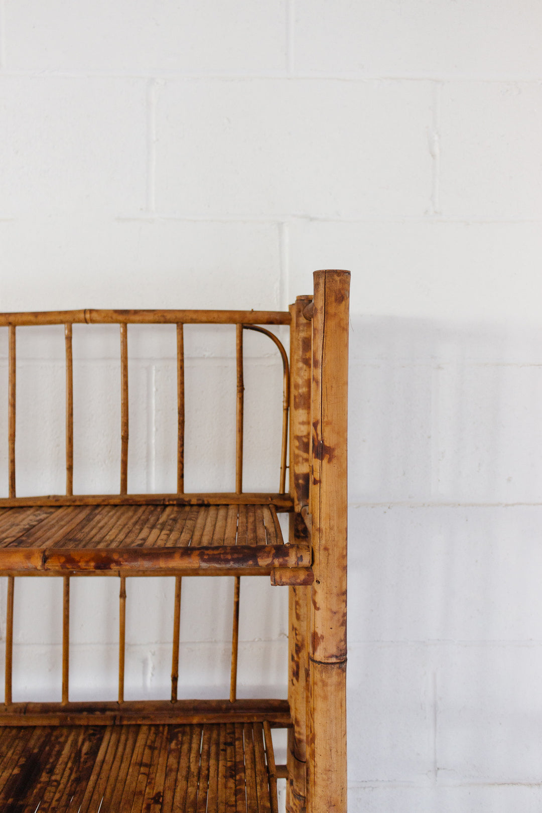 antique french burnt bamboo folding bookshelf