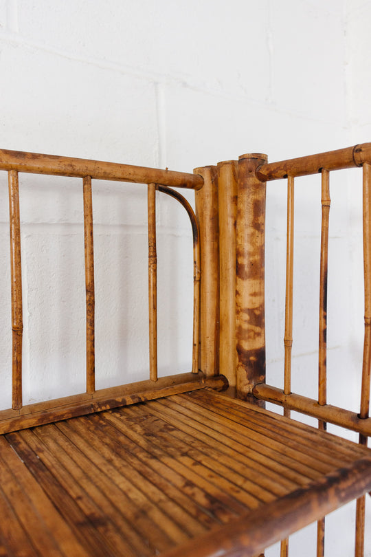 antique french burnt bamboo folding bookshelf