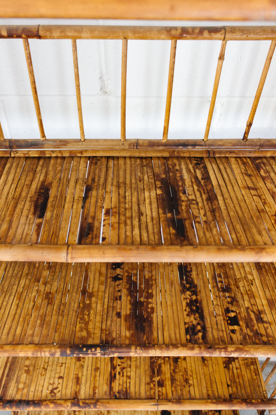 antique french burnt bamboo folding bookshelf