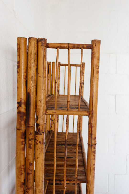antique french burnt bamboo folding bookshelf