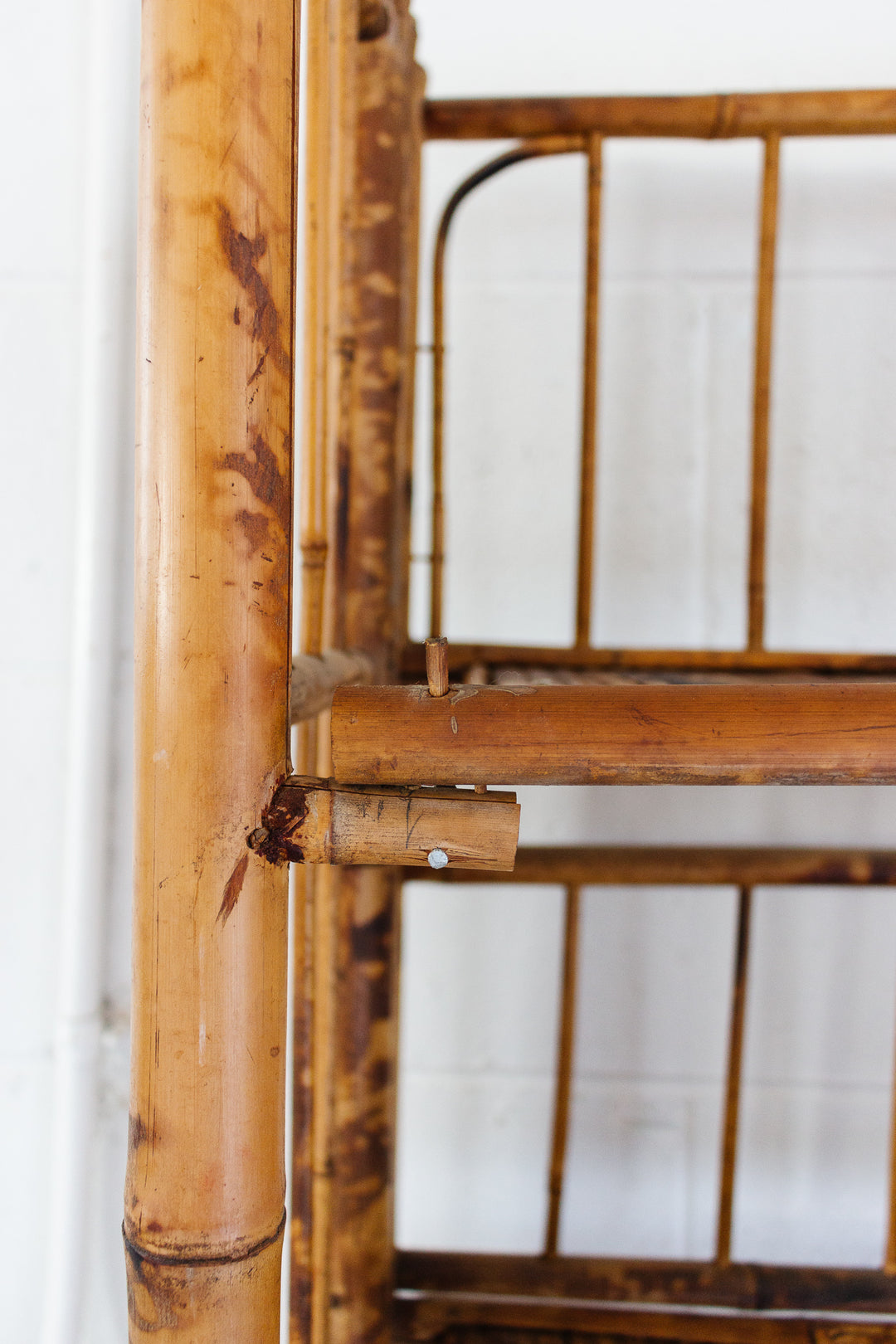 antique french burnt bamboo folding bookshelf