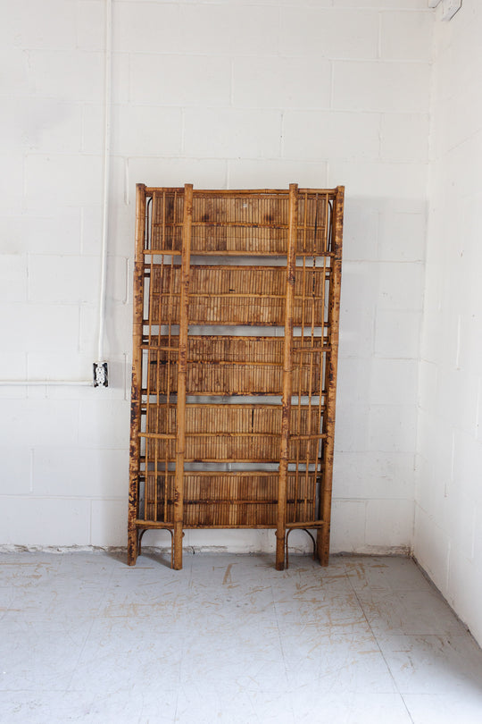 antique french burnt bamboo folding bookshelf