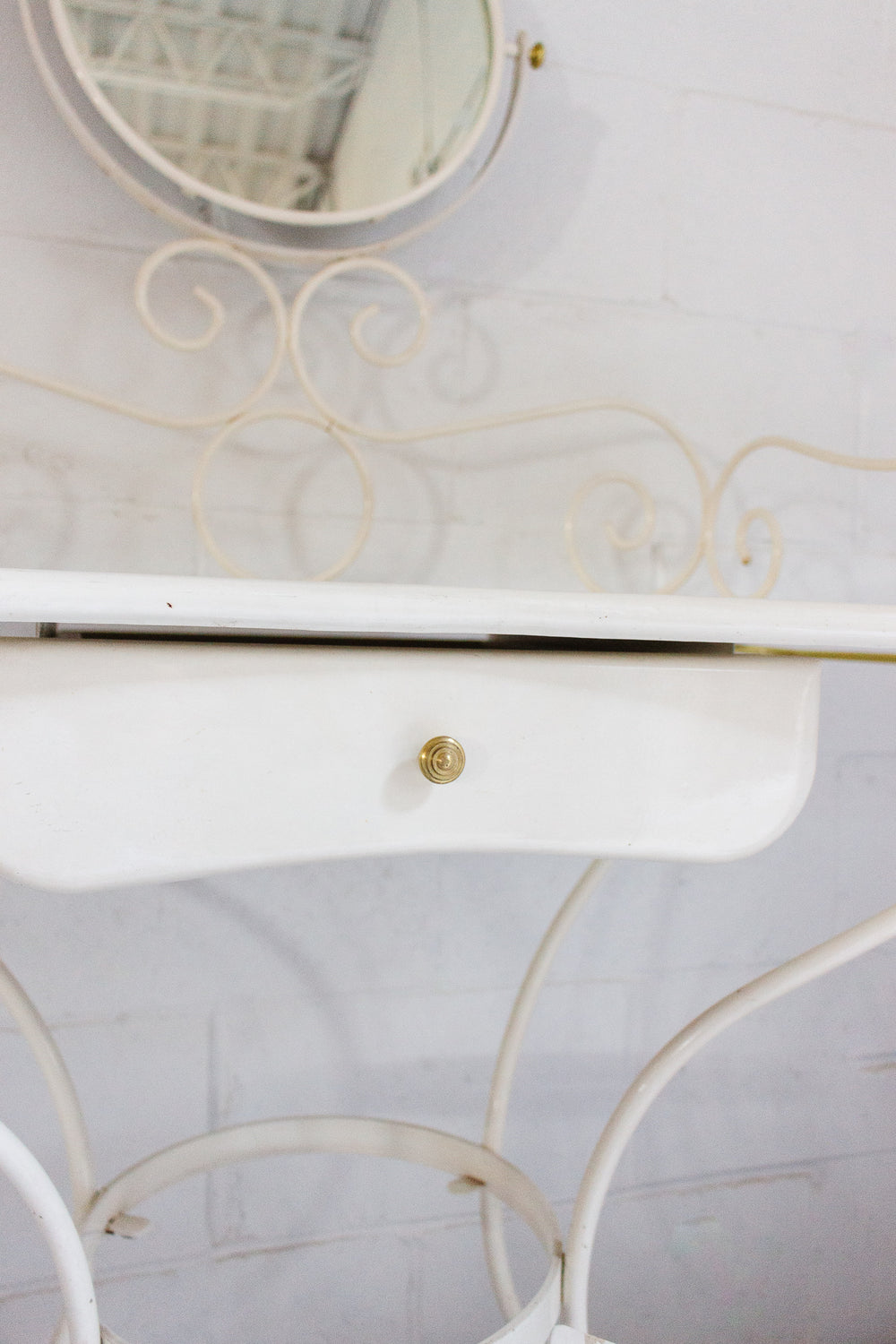 1960s French enamelled wrought iron dressing table and stool