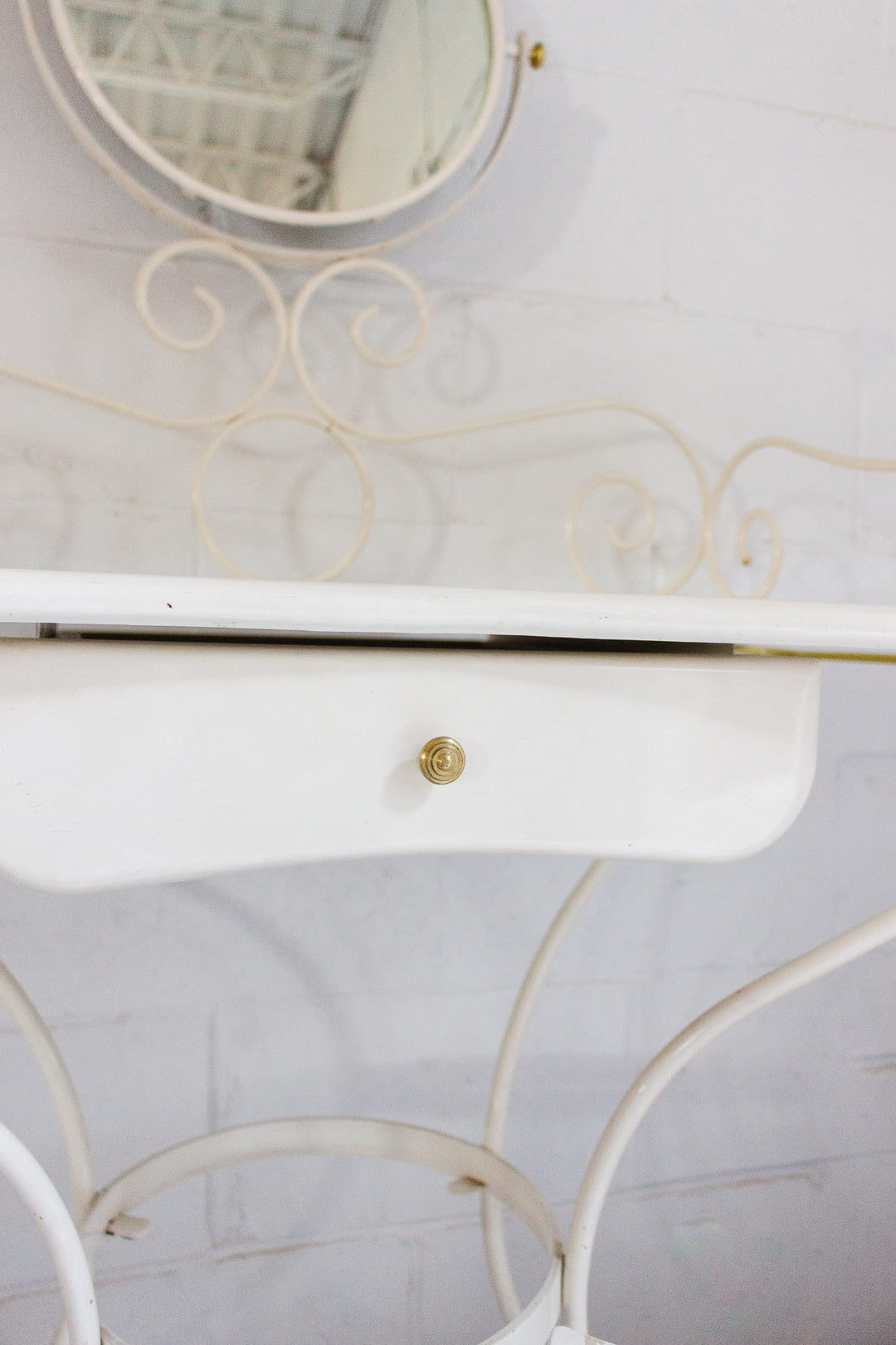 1960s French enamelled wrought iron dressing table and stool