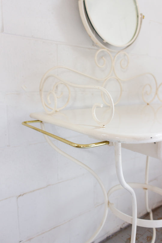 1960s French enamelled wrought iron dressing table and stool