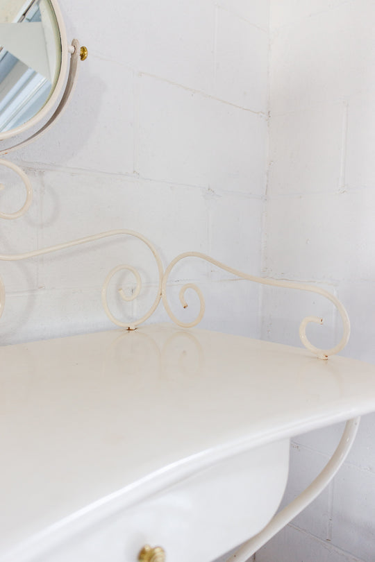 1960s French enamelled wrought iron dressing table and stool