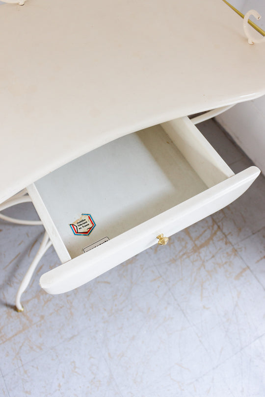 1960s French enamelled wrought iron dressing table and stool