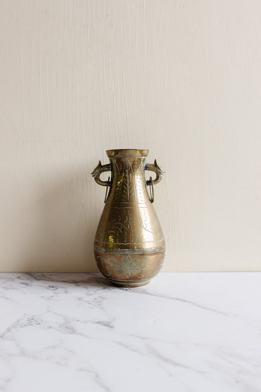 vintage french chinoiserie etched brass vase