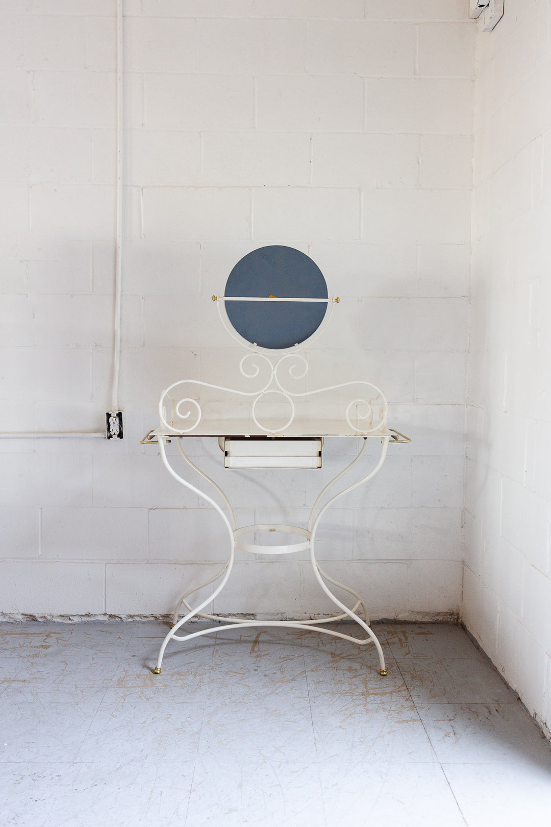 1960s French enamelled wrought iron dressing table and stool